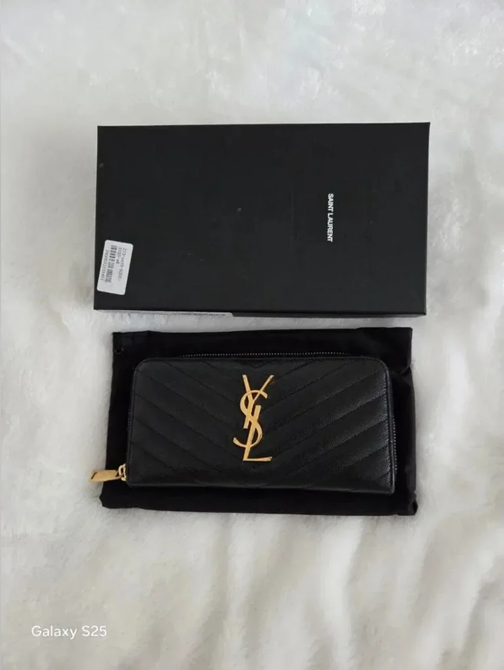 Saint Laurent Black Quilted Leather Zip Wallet with Gold YSL Logo
